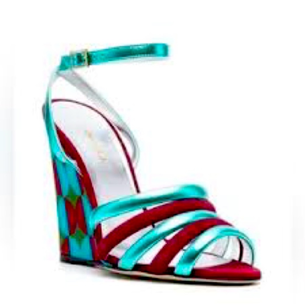 La Double J Women's Blue Tones Strappy Wedge Sandals